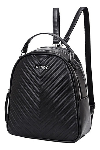 Mochila 12 PuLG. Trendy 22037 C/ Bolsillos C/ Cierres Color Negro Diseño De La Tela Lisa