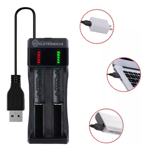 Carregador Universal Usb Duplo Ajustável Para Baterias 18650