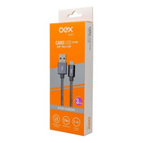 Cabo Usb E Micro Usb Em Nylon Tracado Com 1.5 Metros Oex Cor Cinza