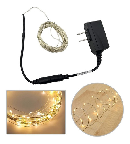 Luz Micro Led X100 Luces + 50 Ganchos Madera Extensión Lgf