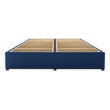 Base Cama Box Madera Tapiz Queen Size Lino Azul