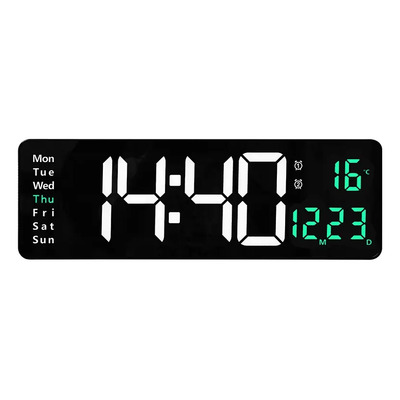 Reloj digital de 13 pulgadas, doble alarma con modo de memoria, brillo ajustable, reloj electrónico de pared LED con temperatura\u002Ffecha\u002Fdía de la semana para casa, colegio, oficina（Fecha en español） | Meses sin interés