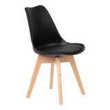 Cadeira De Jantar Eames Wood Leda Design Estofada Preta