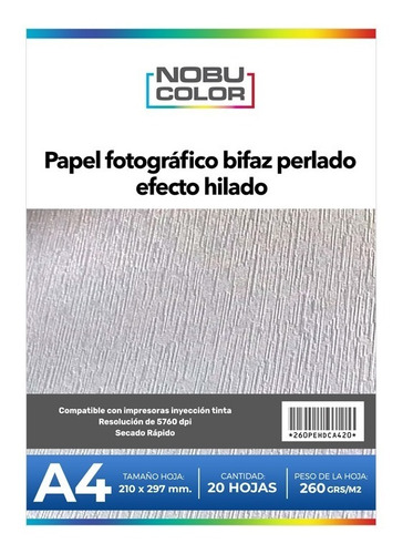 Papel Foto Bifaz Perlado Efecto Hilado A4 260grs - 20 Hojas