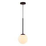 Lustre Pendente Metal Preto Bola Vidro Opaco Leitosa Inl97