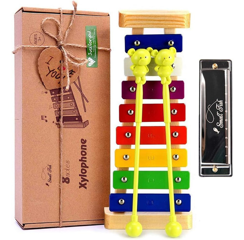 Xilofono Para Niños, Con Armonica, De Madera