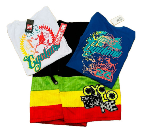 Bermuda De Veludo Cyclone Reggae Duas Camisetas Quebrada