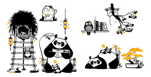 Stickers Decorativos Grandes Infantiles Osos Pandas Oriental