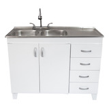 Fregadero Doble Tarja Con Cajones Cocina / Blanco 1.2m Fact