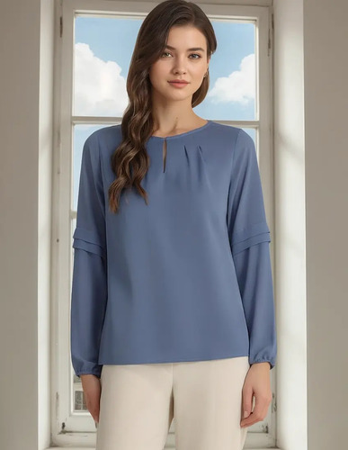 Blusa Mujer Oficina Chifn Manga Larga Cuello Ojal