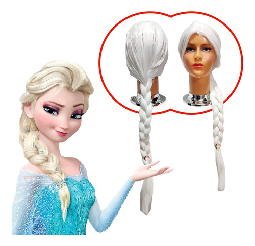 Peluca Trenza Elsa Disfraz De Frozen Halloween Trenza Corta