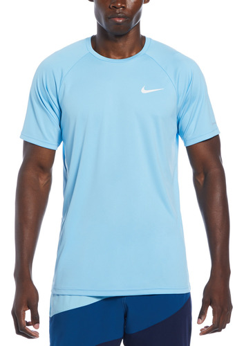 Polera Natación Nike Short Sleeve Hydroguard Hombre Celeste