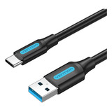Cable Usb Tipo C Vention Datos 5gbps Carga Rapida 5a 50cm Negro