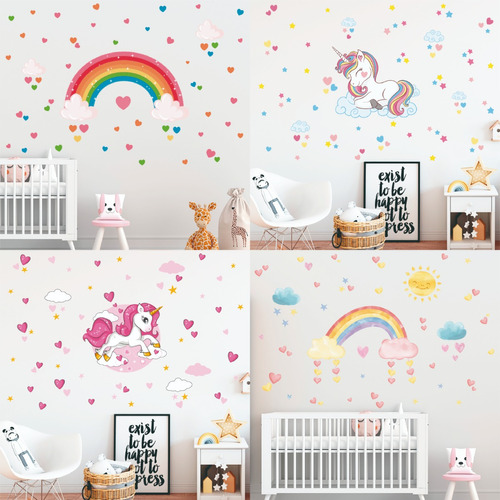 Vinilos Decorativos Infantiles Unicornios Arcoiris Flores