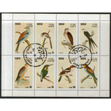 Dhufar Hojita Bloc X 8 Sellos Usados Aves Y Pájaros Año 1972