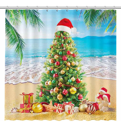 Allenjoy Verano Árbol De Navidad Cortina De Ducha Playa Trop