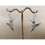 Aretes Colibrí Origrami Plata Fina Ley 925 