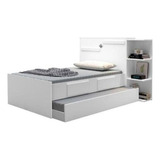 Cama Solteiro Cabeceira Baú Com Cama Auxiliar Hortencia Flex Cor Branco/lilás