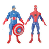 Set X2 Muñeco Articulado Ironman Spiderman America 24cm Niño