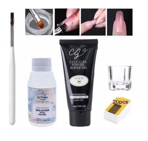 Kit Polygel Solucion Pincel Moldes Dappen Uñas Esculpidas