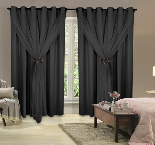 Cortina Blackout Pvc 4,00x2,30 Com Tecido Voil Sala E Quarto