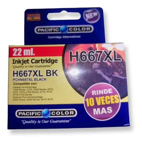 Tinta De Impresora Pacific Color Para Hp 667xl Negro