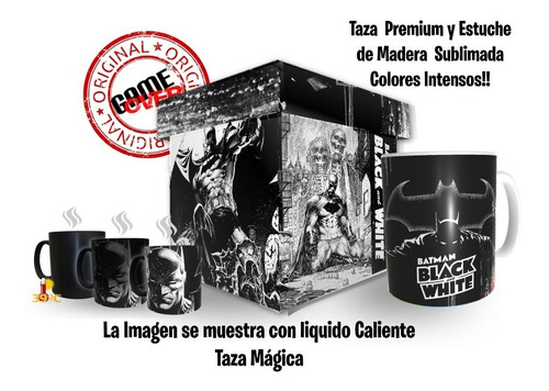 Taza Magica, Batman B&w,  Y Caja De Madera, Con Envió