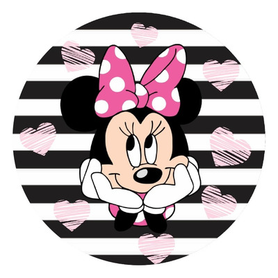 Painel Minnie Rosa Listrada Redondo 1,50 X 1,50 C/elástico