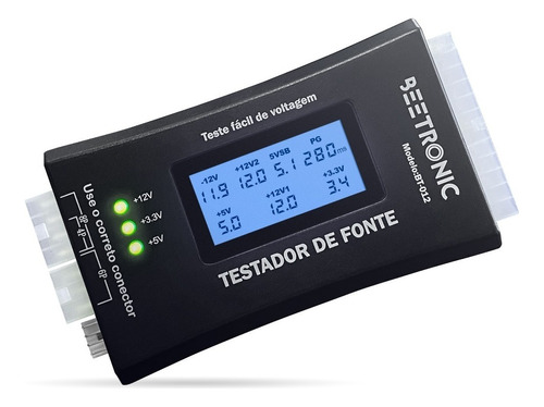 Testador Fonte Digital Lcd Alimentação Atx 20/24 Pinos Sata Cor Preto