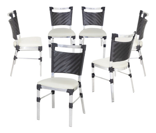 6 Cadeiras Panero Fibra, Assento Estofado Branco - Preto