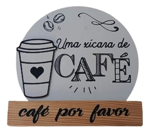 Placa Decorativa Redonda C/ Base Mdf Cantinho Do Café Branco