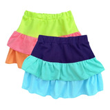 Saia Shorts Infantil Três Cores Azul Neon Menina 04-10 Anos