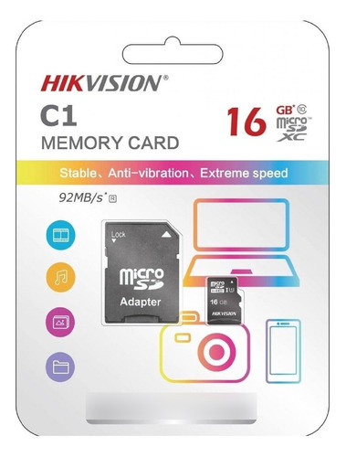 Memoria Hikvision Micro Sd De 16gb Con Adaptador  C1 92mbps