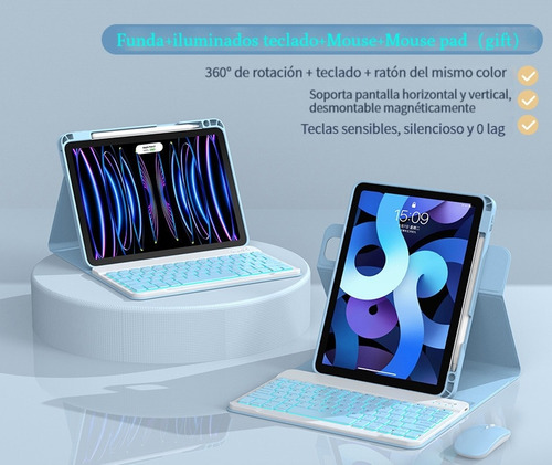 Funda Gira+iluminados Teclado+ratón Para iPad 10.2 (9/8/7) Ñ