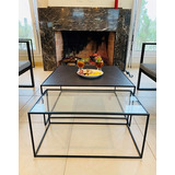 Mesa De Living  Spl Negro Marquina 6mm Y Vidrio 6mm. Hierro