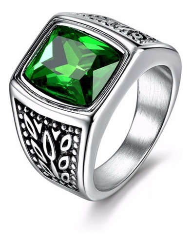 Anillo Piedra Color Esmeralda Acero Inoxidable Para Hombre