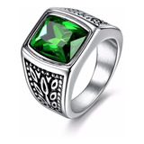 Anillo Piedra Color Esmeralda Acero Inoxidable Para Hombre