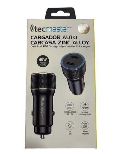 Cargador Auto Dual Usb Tecmaster 40w Quick Charge