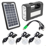 Kit Sistema Solar A Bateria Placa Iluminação 3 Lâmpadas Leds