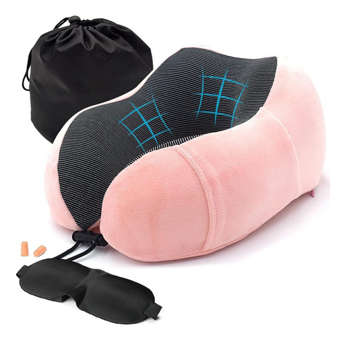 Almohada De Viaje Cuello Portátil Rosa Memory Foam Espuma