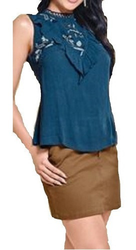 Blusa Azul Con Bordado Floral Cklass 990-48