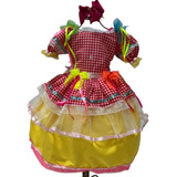 Vestido Festa Junina Xadrez Lilas Luxo Gratis Chapéu Menina