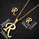 Collar + Arete Set Letra Inicial Baño Oro Laminado 18k Mujer