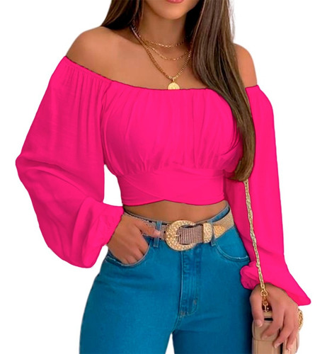 Blusa Crop Top Campesina Para Dama