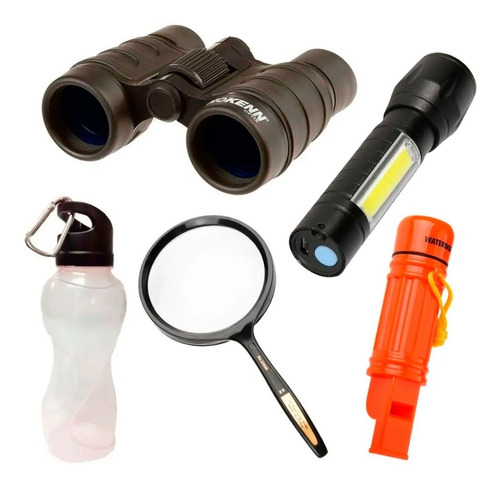 Kit Explorador Binocular Brujula Linterna Cantimplora Y Mas