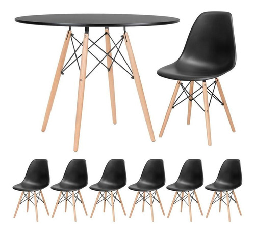Kit Mesa Jantar Eames Wood 100 Cm 6 Cadeiras Eifel Coloridas