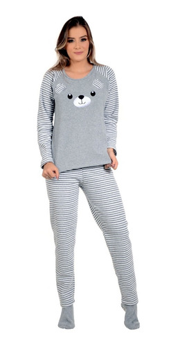 Pijama Feminino De Frio Plush Inverno Quentinho Urso