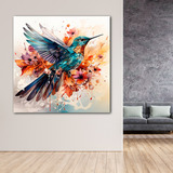 Cuadro Colibri Brillante Colores Canvas Elegante 120x120