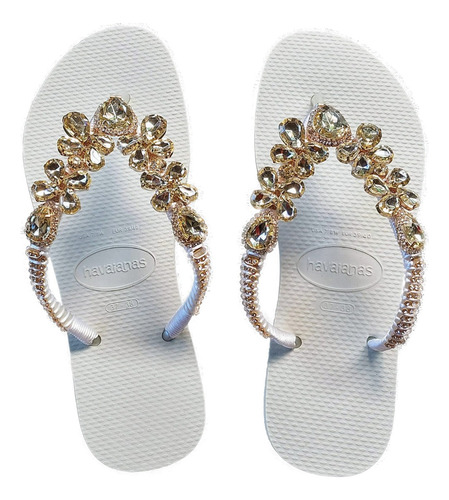 Havaianas Slim Branca Decorada Com Pedrarias Customizado