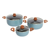 Set Batería Cocina 6 Piezas 3 Ollas Antiadherentes Carol Color Azulino